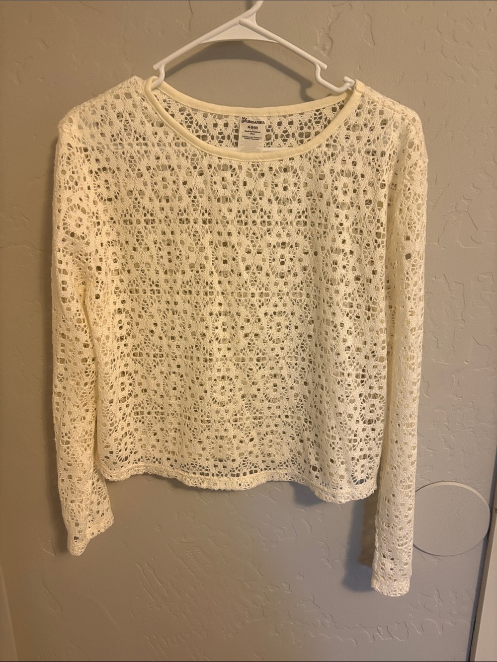 No Boundaries Cream Crochet Lace Long Sleeve Top